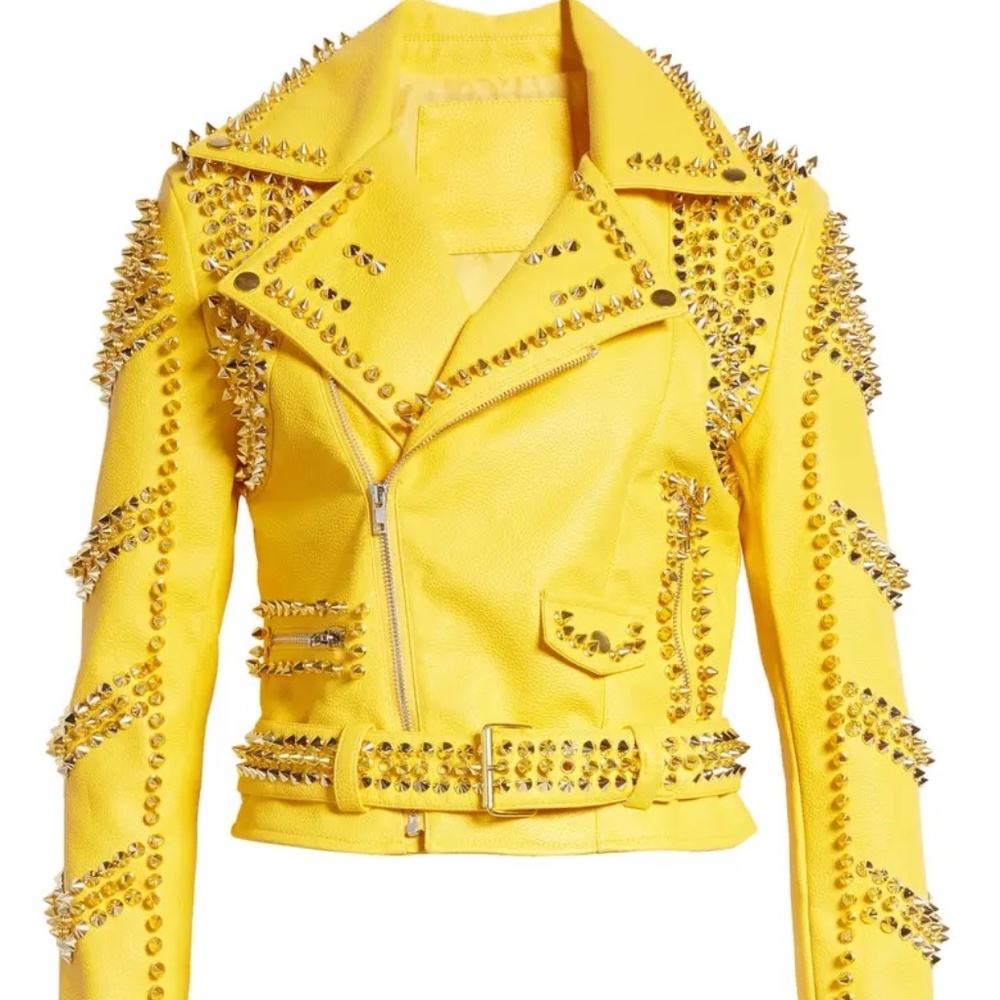 Callie Dreaming of a Yellow Winter: Gold Spiked Moto Jacket 2 Pack M L